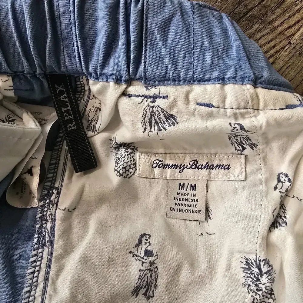 Tommy Bahama Relax Cargo Shorts Mens Medium Blue Elastic Waist Drawstring Cotton